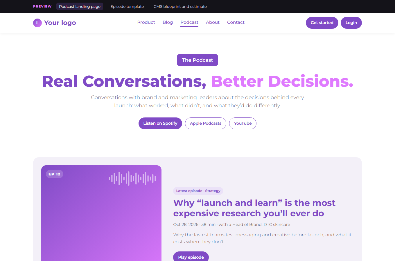 Podcast hub for a B2B SaaS brand